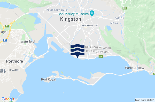 Kingston, Jamaicaの潮見表地図