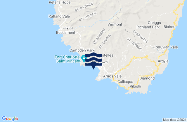 Kingstown St Vincent, Martiniqueの潮見表地図