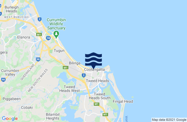 Kirra Beach, Australiaの潮見表地図