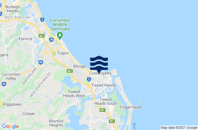 Kirra, Australiaの潮見表地図