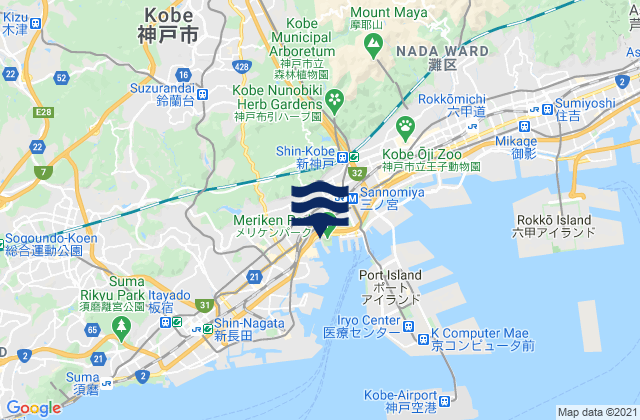 Kobe, Japanの潮見表地図