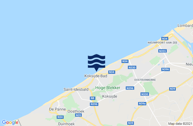 Koksijde, Belgiumの潮見表地図