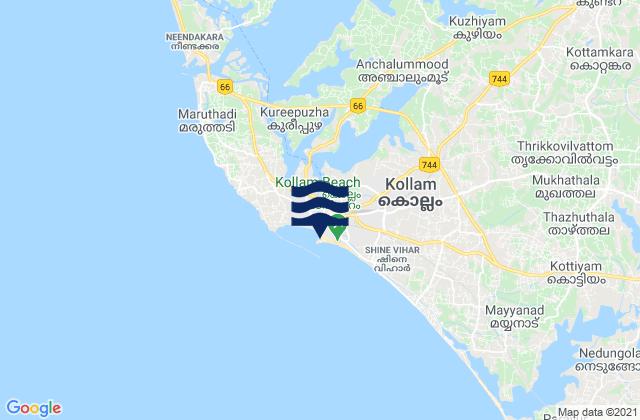 Kollam, Indiaの潮見表地図