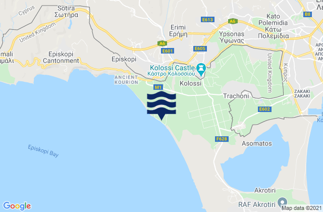 Kolóssi, Cyprusの潮見表地図