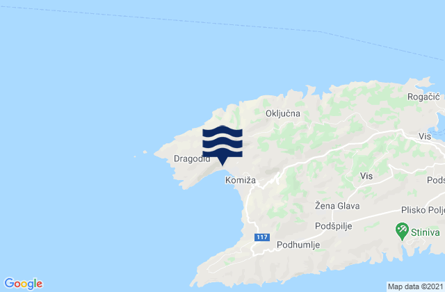 Komiza Vis Island, Croatiaの潮見表地図