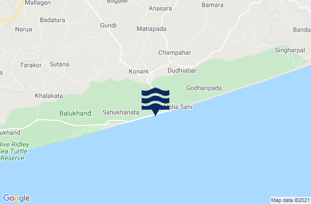 Konārka, Indiaの潮見表地図