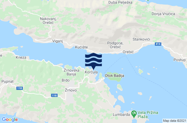 Korčula, Croatiaの潮見表地図