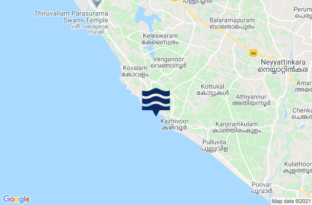 Kovalam, Indiaの潮見表地図