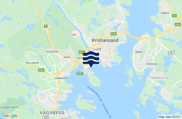 Kristiansand, Norwayの潮見表地図