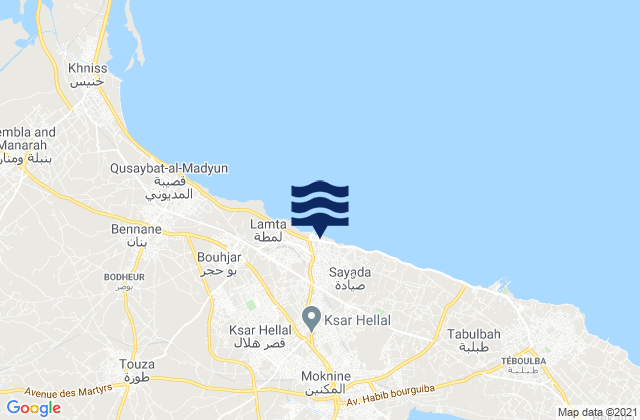 Ksar Hellal, Tunisiaの潮見表地図