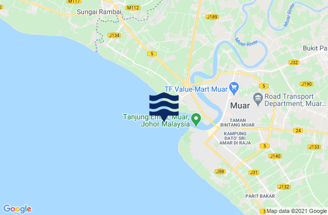 Kuala Muar, Malaysiaの潮見表地図