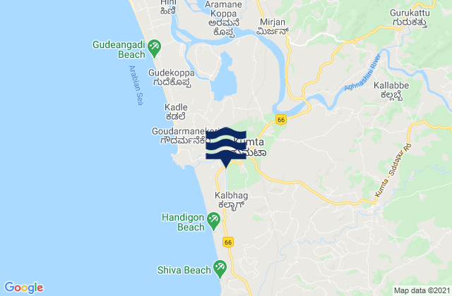 Kumta, Indiaの潮見表地図