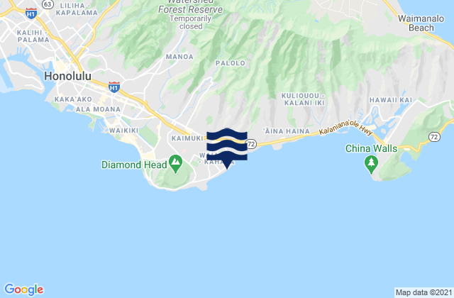 Kāhala Beach, United Statesの潮見表地図