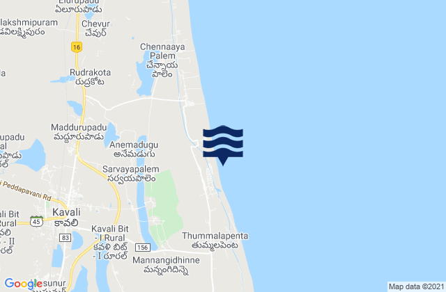 Kāvali, Indiaの潮見表地図