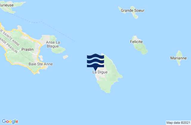 La Digue, Seychellesの潮見表地図