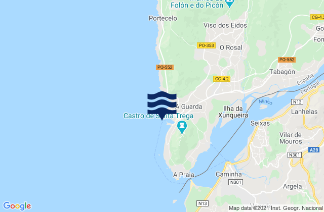 La Guardia, Portugalの潮見表地図