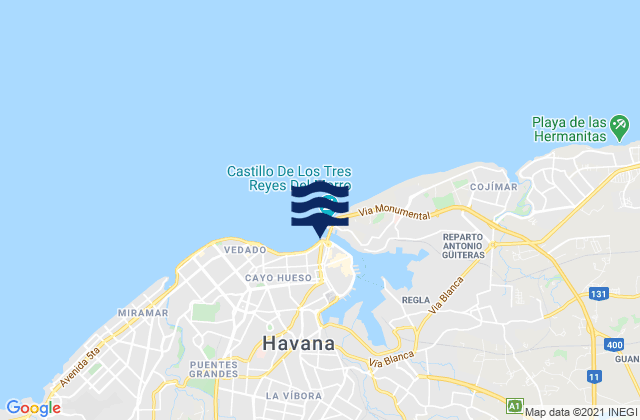La Habana Vieja, Cubaの潮見表地図
