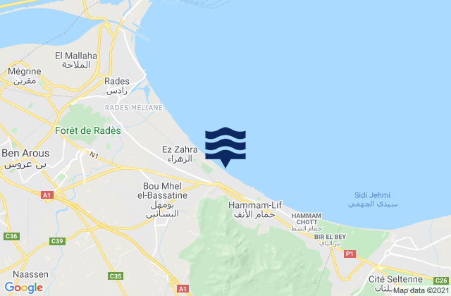 La Sebala du Mornag, Tunisiaの潮見表地図