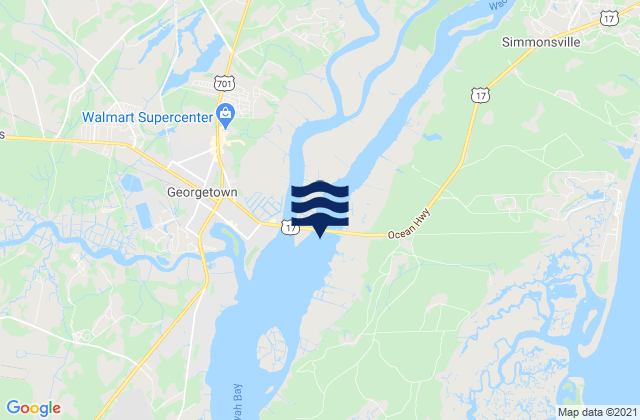 Lafayette swing bridge Waccamaw River, United Statesの潮見表地図