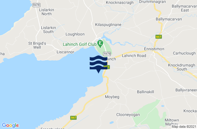 Lahinch - Cornish Left, Irelandの潮見表地図