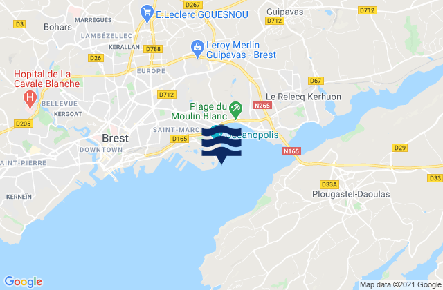 Landerneau, Franceの潮見表地図