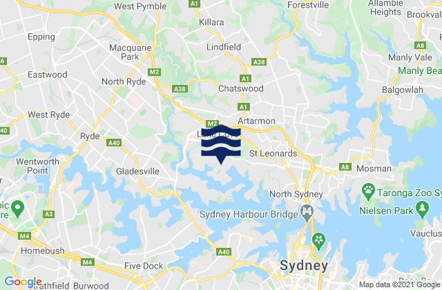 Lane Cove, Australiaの潮見表地図