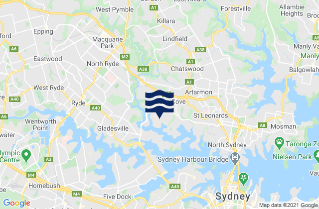 Lane Cove North, Australiaの潮見表地図