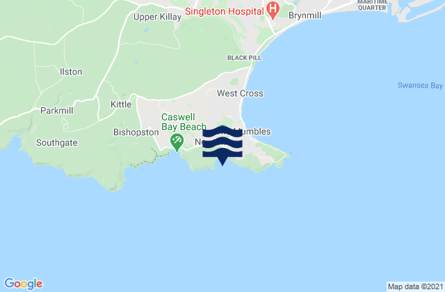 Langland Bay Beach, United Kingdomの潮見表地図