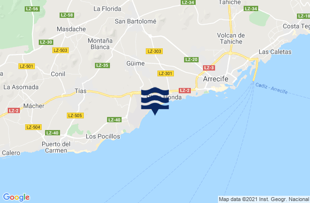 Lanzarote, Spainの潮見表地図