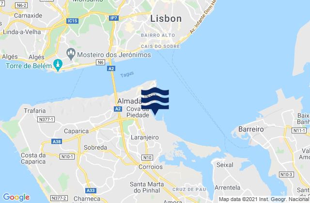 Laranjeiro, Portugalの潮見表地図