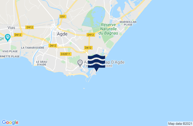 Le Cap d'Agde, Franceの潮見表地図