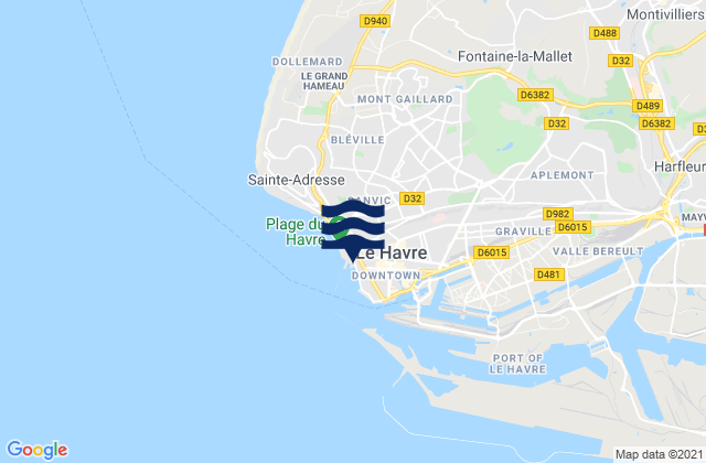 Le Havre Beach, Franceの潮見表地図