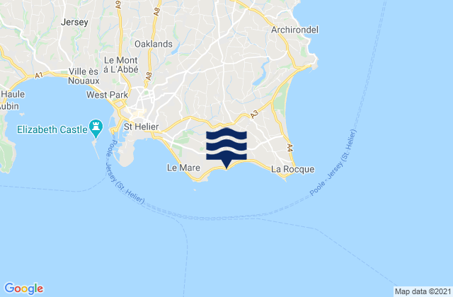 Le Hocq, Jerseyの潮見表地図