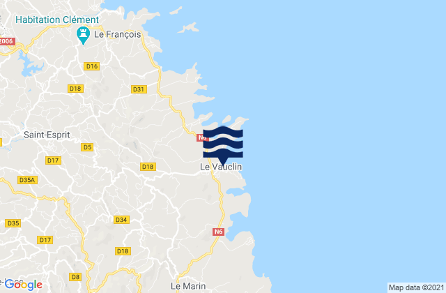Le Vauclin, Martiniqueの潮見表地図