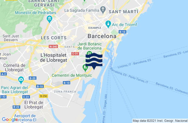 Les Corts, Spainの潮見表地図
