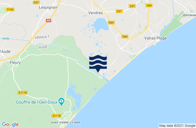 Lespignan, Franceの潮見表地図