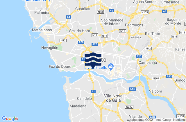 Leça do Bailio, Portugalの潮見表地図