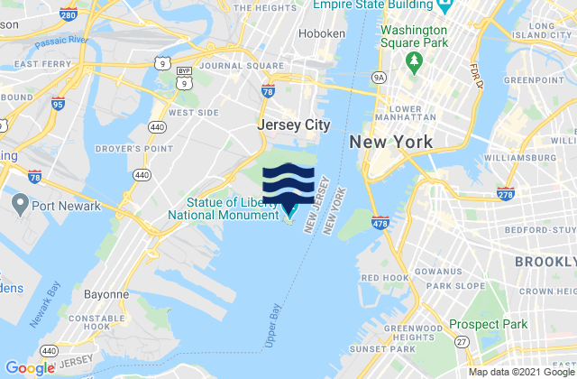 Liberty Island, United Statesの潮見表地図