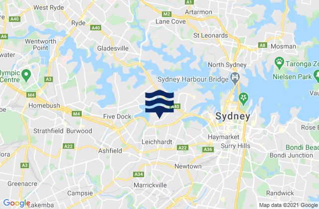 Lilyfield, Australiaの潮見表地図