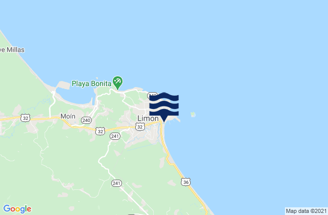 Limón, Costa Ricaの潮見表地図