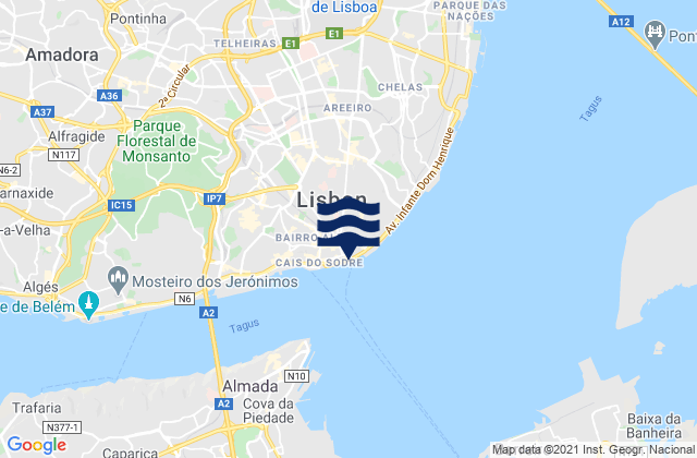 Lisboa, Portugalの潮見表地図