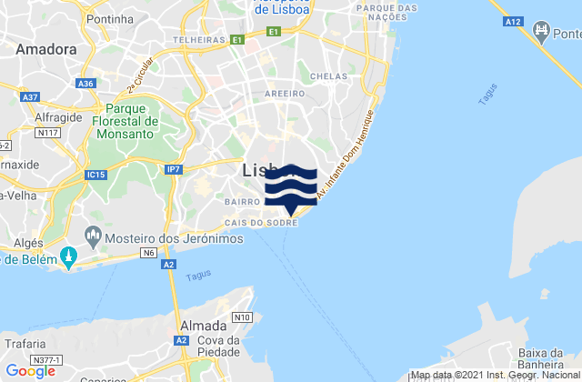 Lisbon, Portugalの潮見表地図