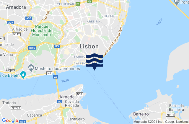 Lisbon Tagus River, Portugalの潮見表地図