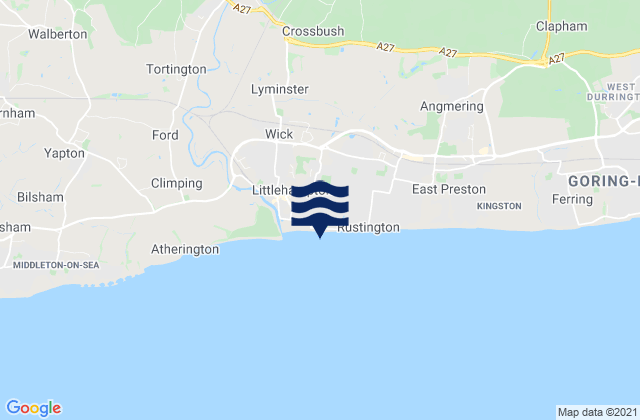 Littlehampton Beach, United Kingdomの潮見表地図