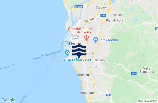 Livorno, Italyの潮見表地図