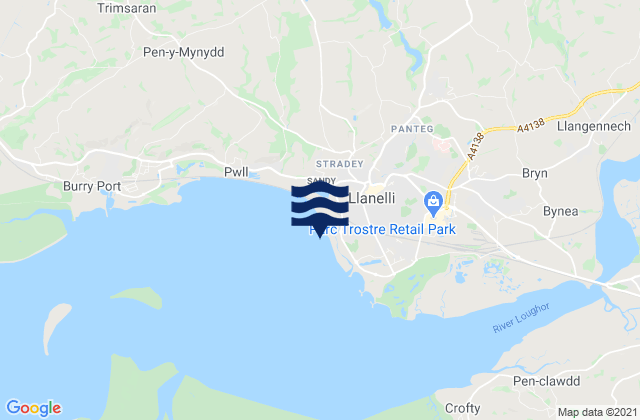 Llanelli Beach, United Kingdomの潮見表地図