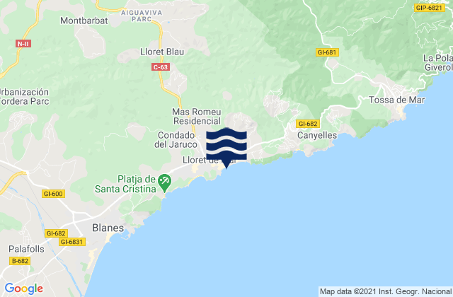 Lloret de Mar, Spainの潮見表地図