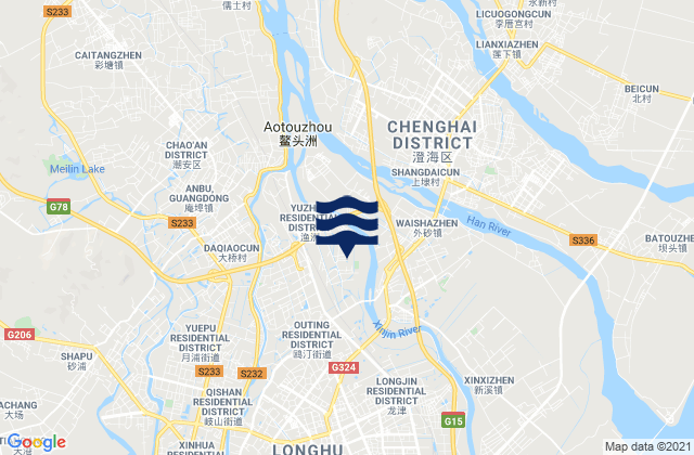 Longxiang, Chinaの潮見表地図