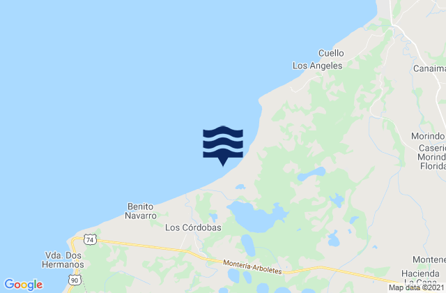 Los Córdobas, Colombiaの潮見表地図