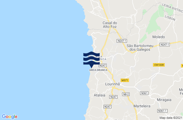 Lourinhã, Portugalの潮見表地図